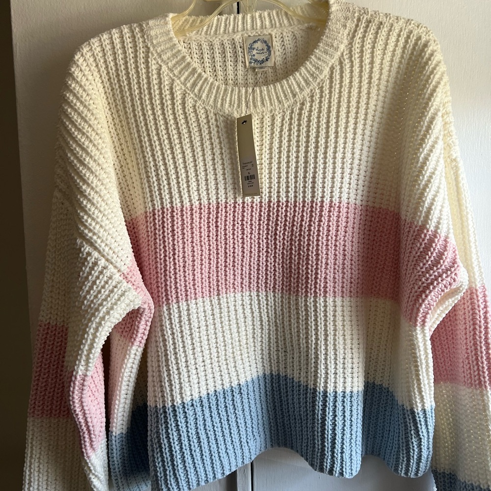 Blue Rain Striped Sweater - Cream, Pink, and Blue - Picture 2 of 4